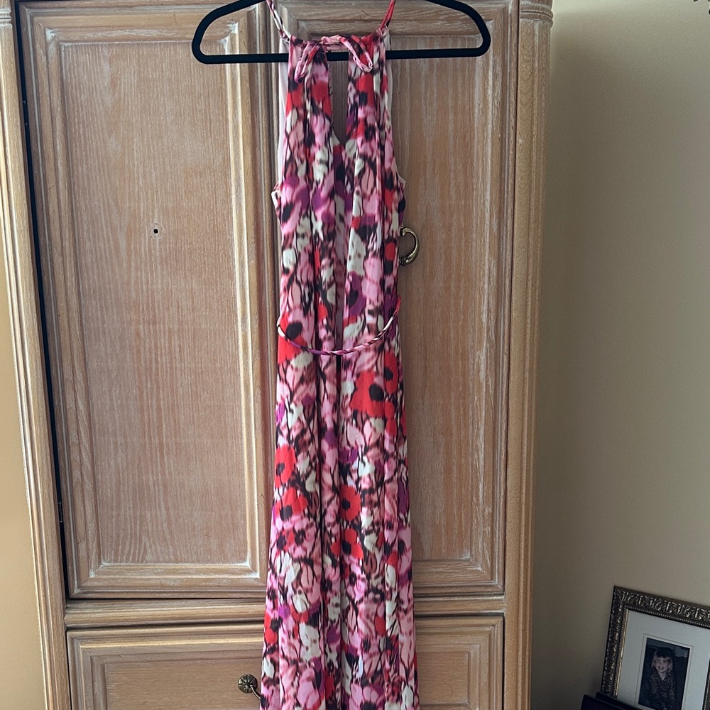 Maggy London Pink and Red Floral Maxi Dress